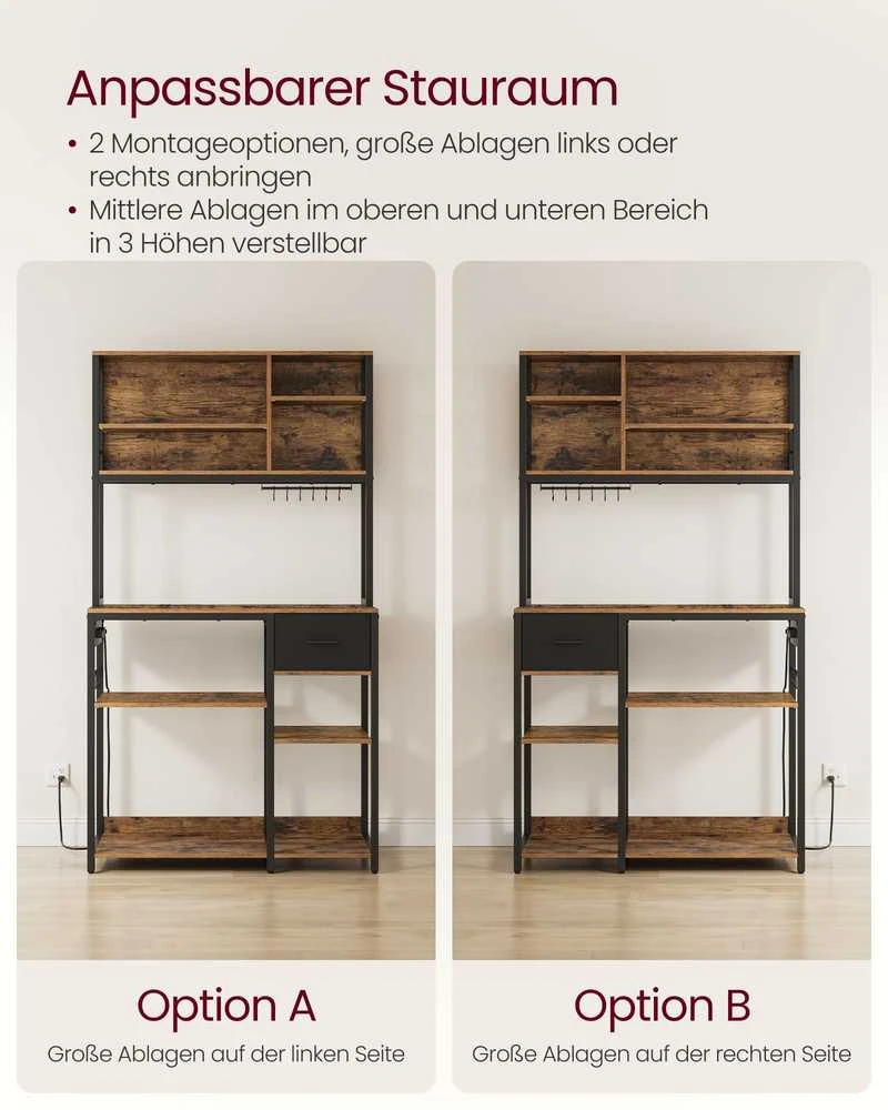 Vasagle Virtuvės lentyna su lizdais ir medžiaginiu stalčiumi 40 x 100 x 180,4 cm