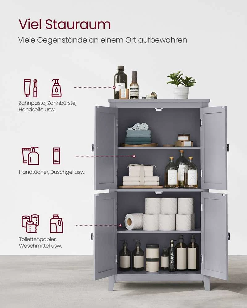 Songmics Vasagle Virtuvės spintelė su 4 durelėmis ir reguliuojamomis lentynomis