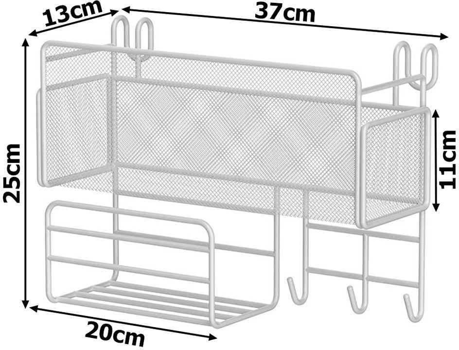 Virtuvinis sieninis metalinis organizatorius su kabliukais, 25x37x13 cm