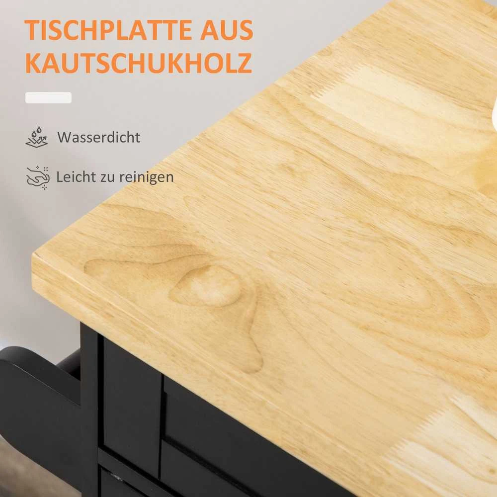HOMCOM virtuvinis vežimėlis, serviravimo vežimėlis su stalviršiu, prieskonių lentyna, rankšluosčių laikikliu svetainei, valgomajam, juodas, 109 x 40 x 89 cm