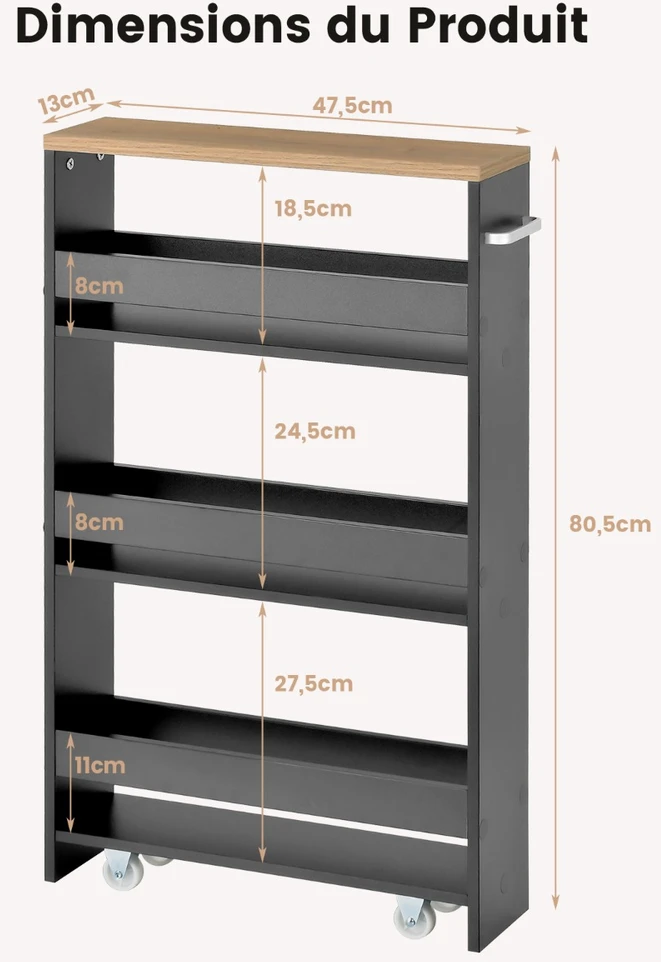 Virtuvinis vežimėlis 48 x 12.5 x 81 cm