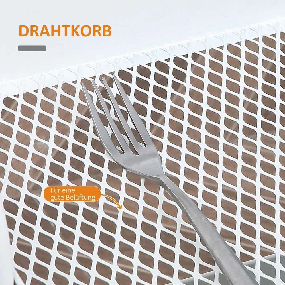 HOMCOM virtuvinis vežimėlis, 3 aukštų metalinis vežimėlis su didele saugykla ir dangčiu, skirtas virtuvei ir biurui, plieno, baltas, 45x31x79,4 cm