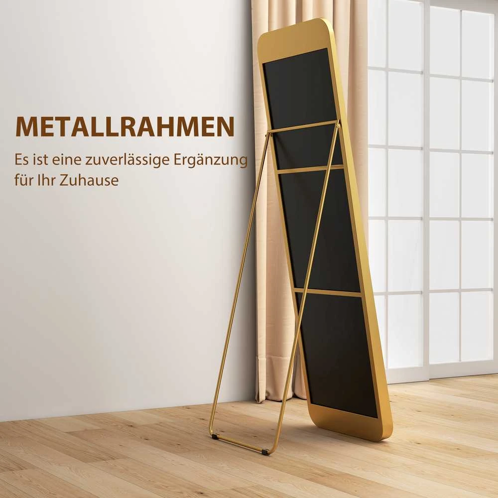 HOMCOM viso ūgio veidrodis 160 x 50 cm, siaurėjantis pastatomas veidrodis su metaliniu rėmu ir dūžiams atspariu stiklu, sieninis veidrodis statymui, atėmimui, veidrodis svetainei, miegamajam, prieškambariui, auksinis
