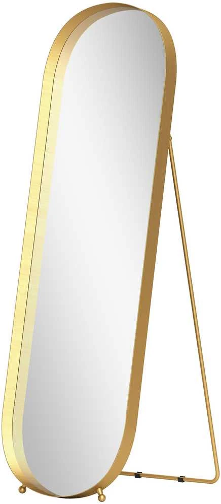 HOMCOM viso ūgio veidrodis 160 x 50 cm, arkinis pastatomas veidrodis su metaliniu rėmu ir nedūžtančiu stiklu, sieninis veidrodis, statomas arba atremiamas, tinka svetainei, miegamajam, koridoriui, auksinis