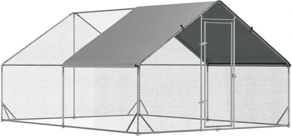 PawHut XXL vištidė su voljeru, paukštidė su stogeliu nuo saulės ir užraktu, skirta 8-12 vištų, ančių, triušių, plieninė, 3 x 4 x 2 m