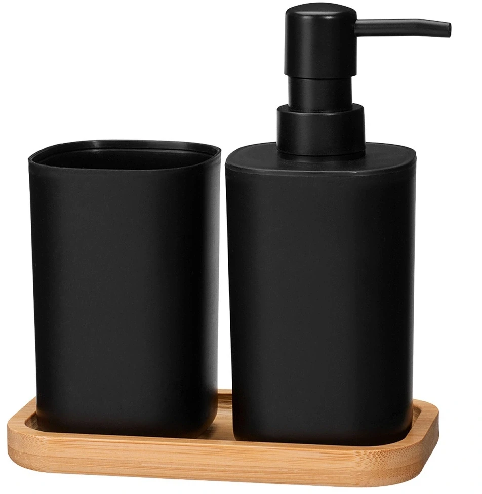 Bathroom Solutions Vonios aksesuarų rinkinys su muilo dozatoriumi, juodas, 3 dalių