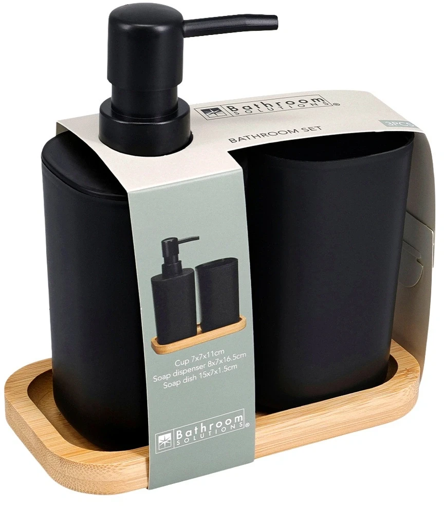 Bathroom Solutions Vonios aksesuarų rinkinys su muilo dozatoriumi, juodas, 3 dalių