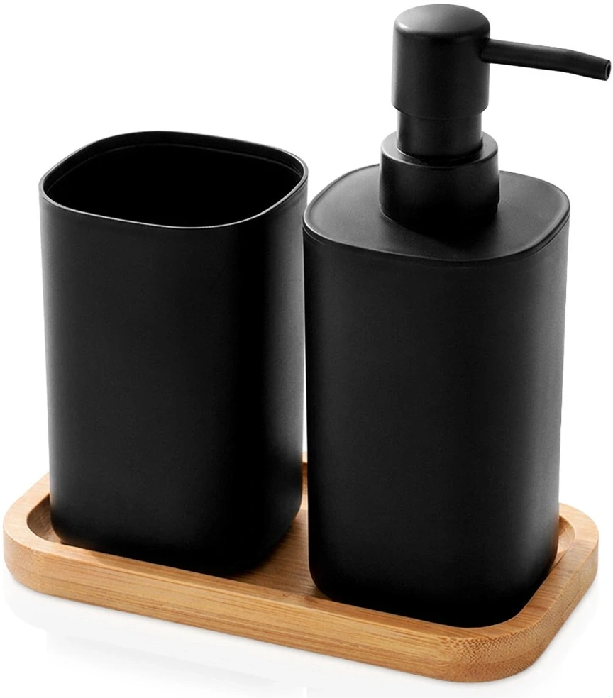 Bathroom Solutions Vonios aksesuarų rinkinys su muilo dozatoriumi, juodas, 3 dalių