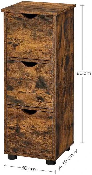 Songmics Vasagle Vonios spintelė su stalčiais vintage ruda