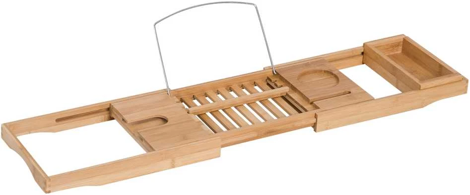 HOMCOM bambukinė vonios lentyna, vonios padėklas, vonios atrama, natūrali, reguliuojama 70-105x21,8x5 cm