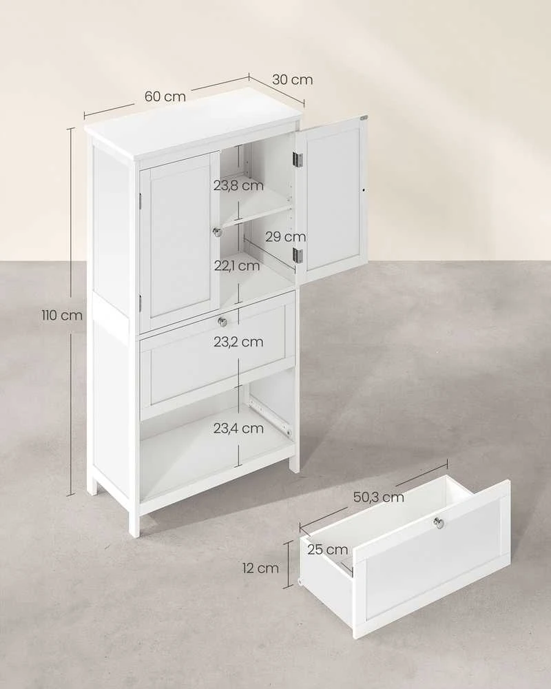 Songmics Vasagle Vonios spintelė 30 x 60 x 110 cm su 2 durelėmis ir 2 stalčiais