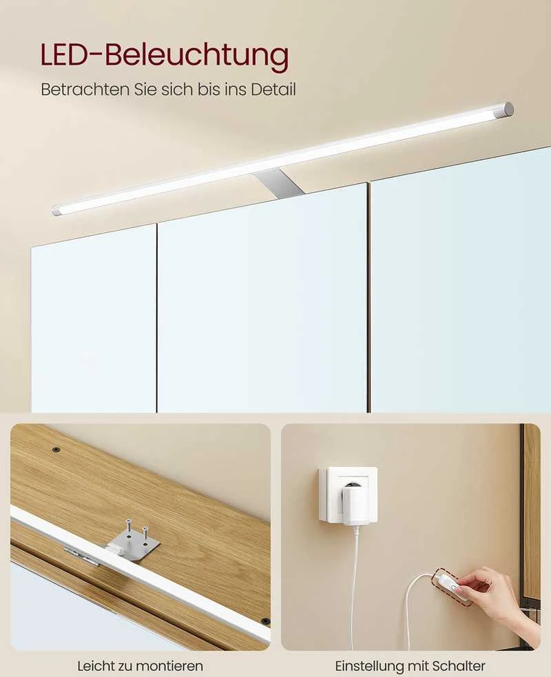 Songmics Vasagle Vonios spintelė su LED apšvietimu 14,5 x 70 x 70 cm natūralaus ąžuolo spalvos
