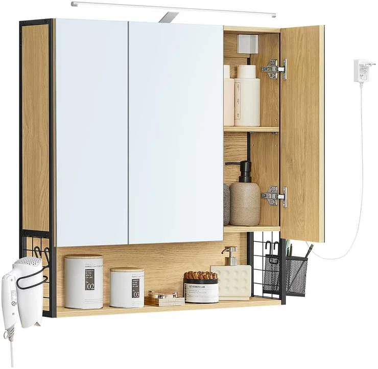 Songmics Vasagle Vonios spintelė su LED apšvietimu 14,5 x 70 x 70 cm natūralaus ąžuolo spalvos