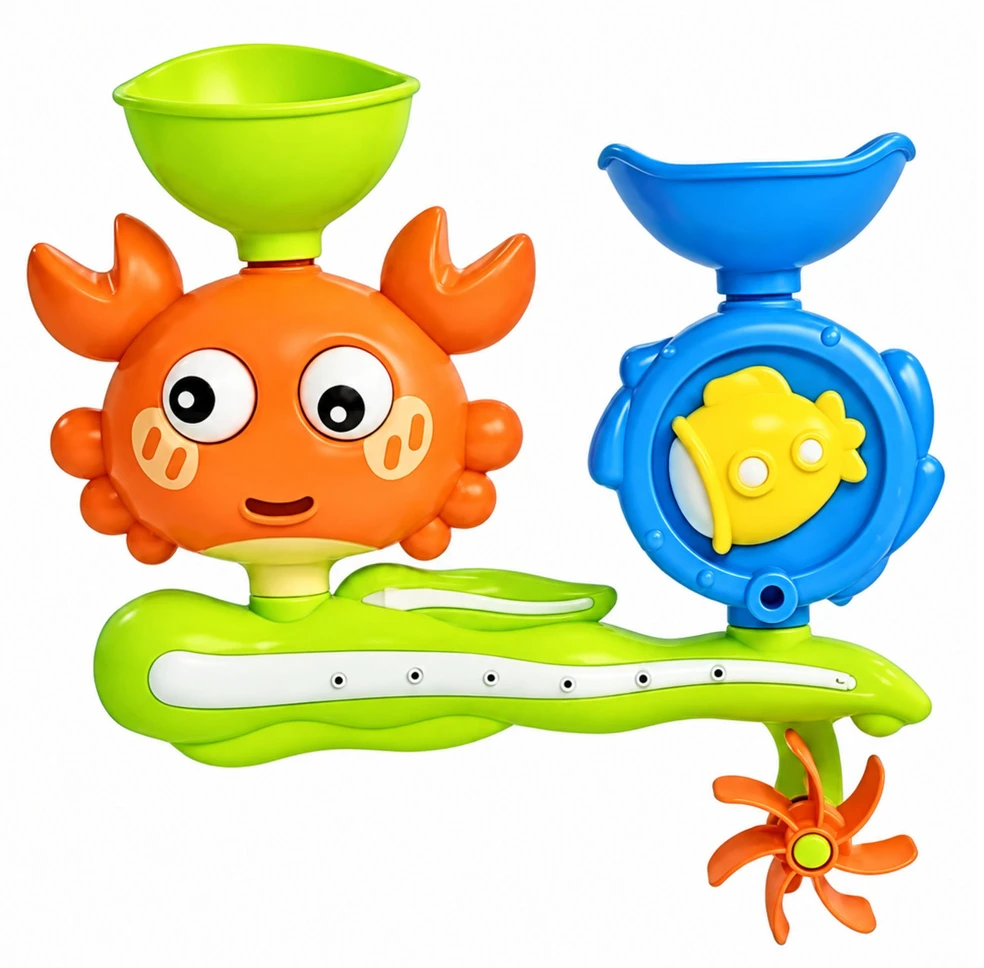 Lean Toys Žaislas maudymuisi krabas banginis krioklys ritė prisiurbtukai spalvotas