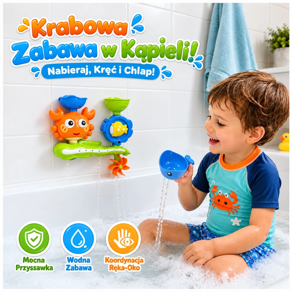Lean Toys Žaislas maudymuisi krabas banginis krioklys ritė prisiurbtukai spalvotas