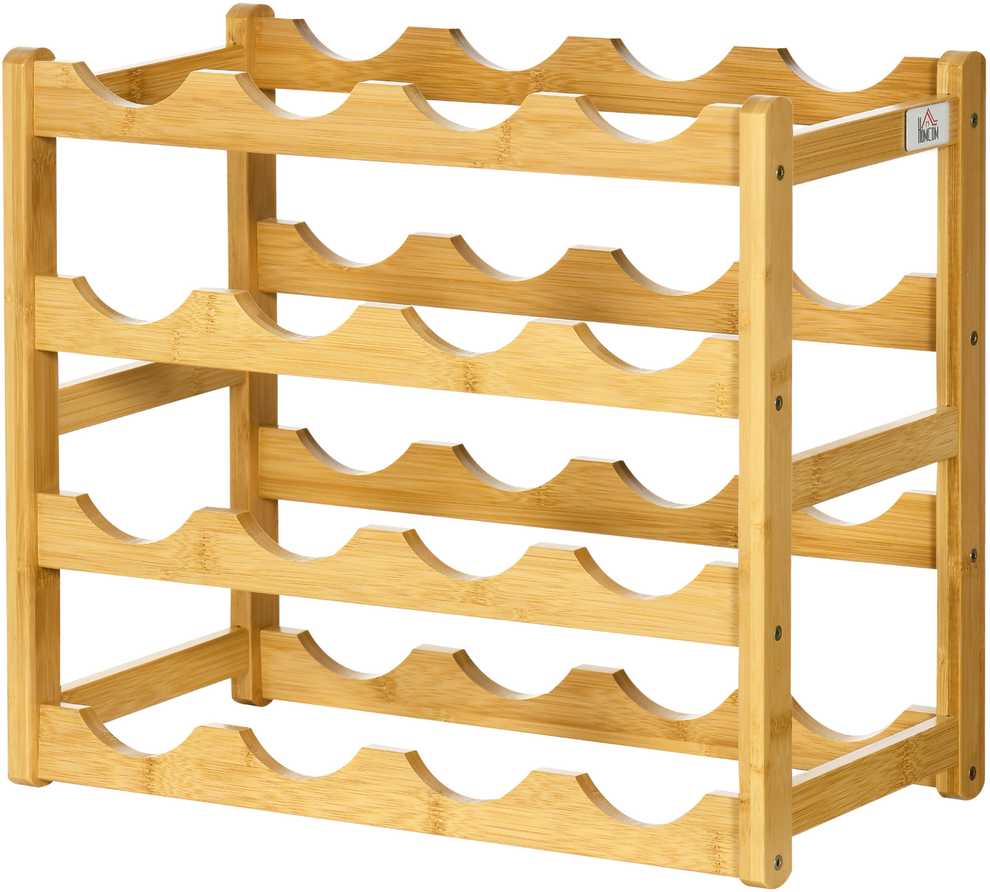 HOMCOM vyno stovas buteliams, bambukinis, natūralaus medžio, 16 butelių, 43x23,5x38 cm