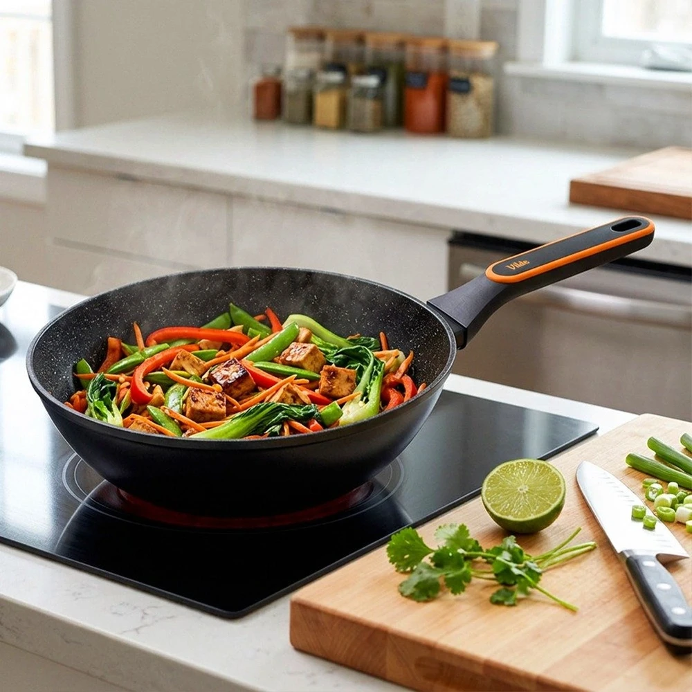 Wok keptuvė granitine danga, juoda, 28 cm