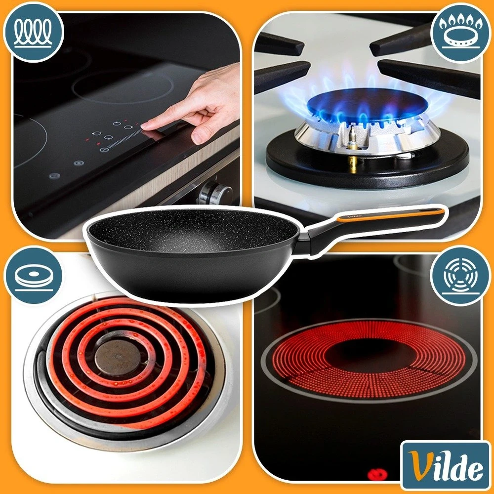 Wok keptuvė granitine danga, juoda, 28 cm
