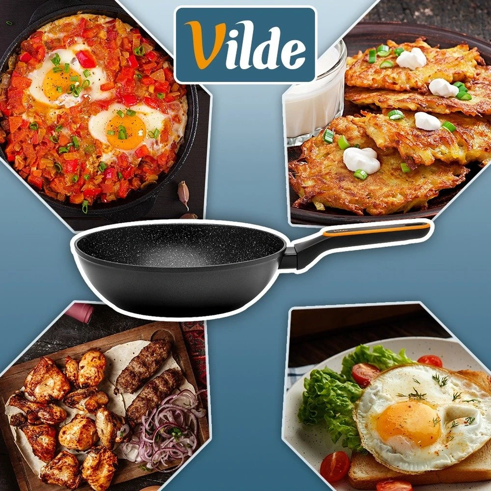 Wok keptuvė granitine danga, juoda, 28 cm
