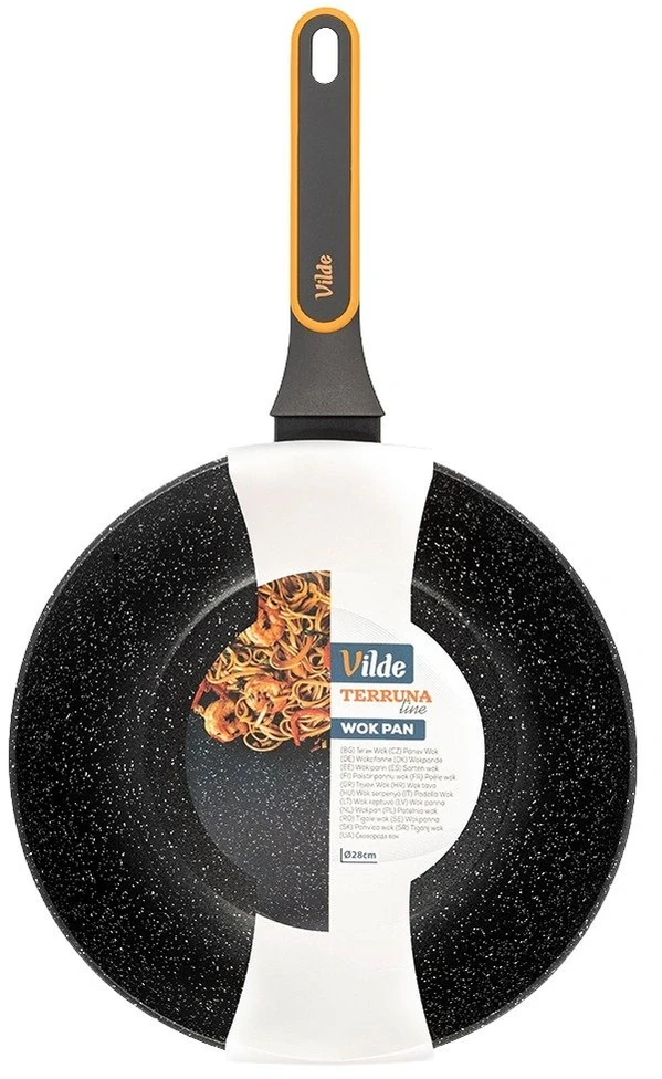 Wok keptuvė granitine danga, juoda, 28 cm