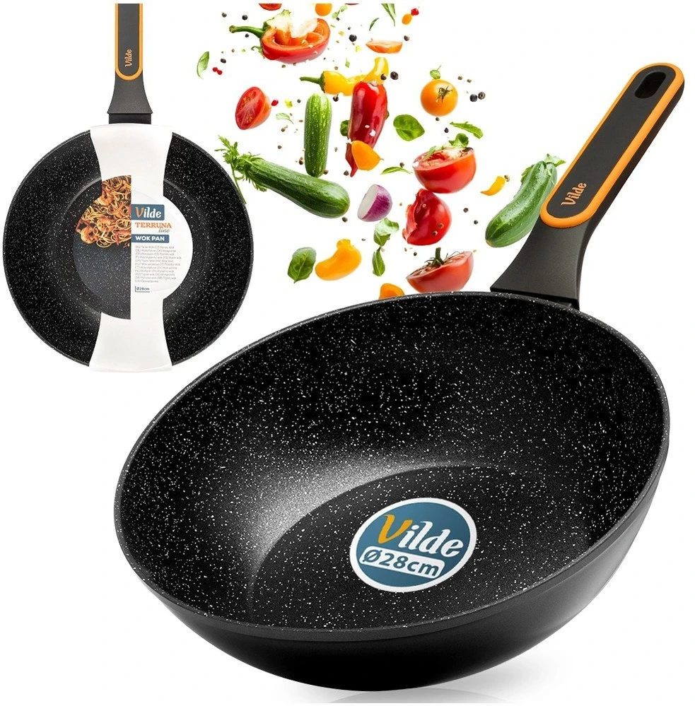 Wok keptuvė granitine danga, juoda, 28 cm