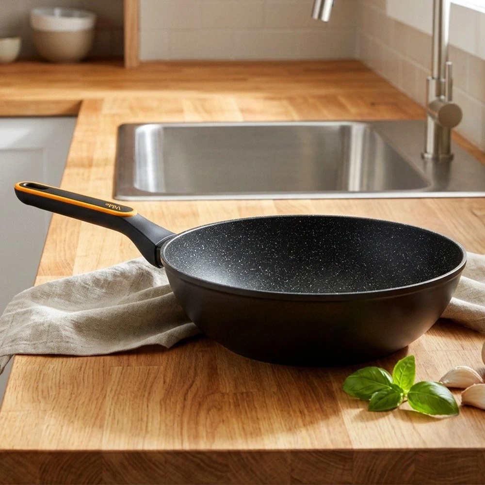 Wok keptuvė granitine danga, juoda, 28 cm