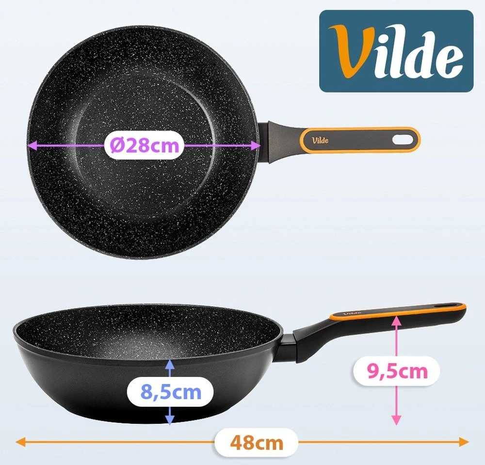 Wok keptuvė granitine danga, juoda, 28 cm