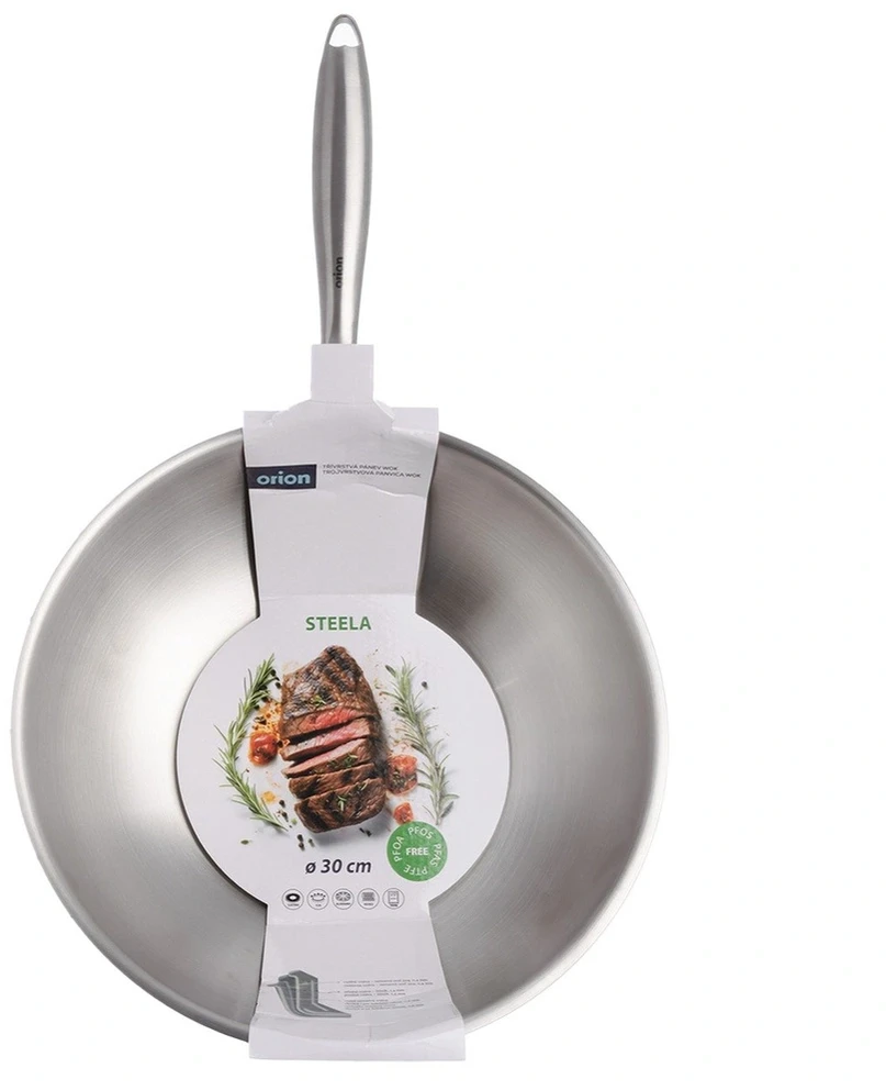 Wok keptuvė iš trijų sluoksnių nerūdijančiojo plieno, sidabrinė, 30 cm