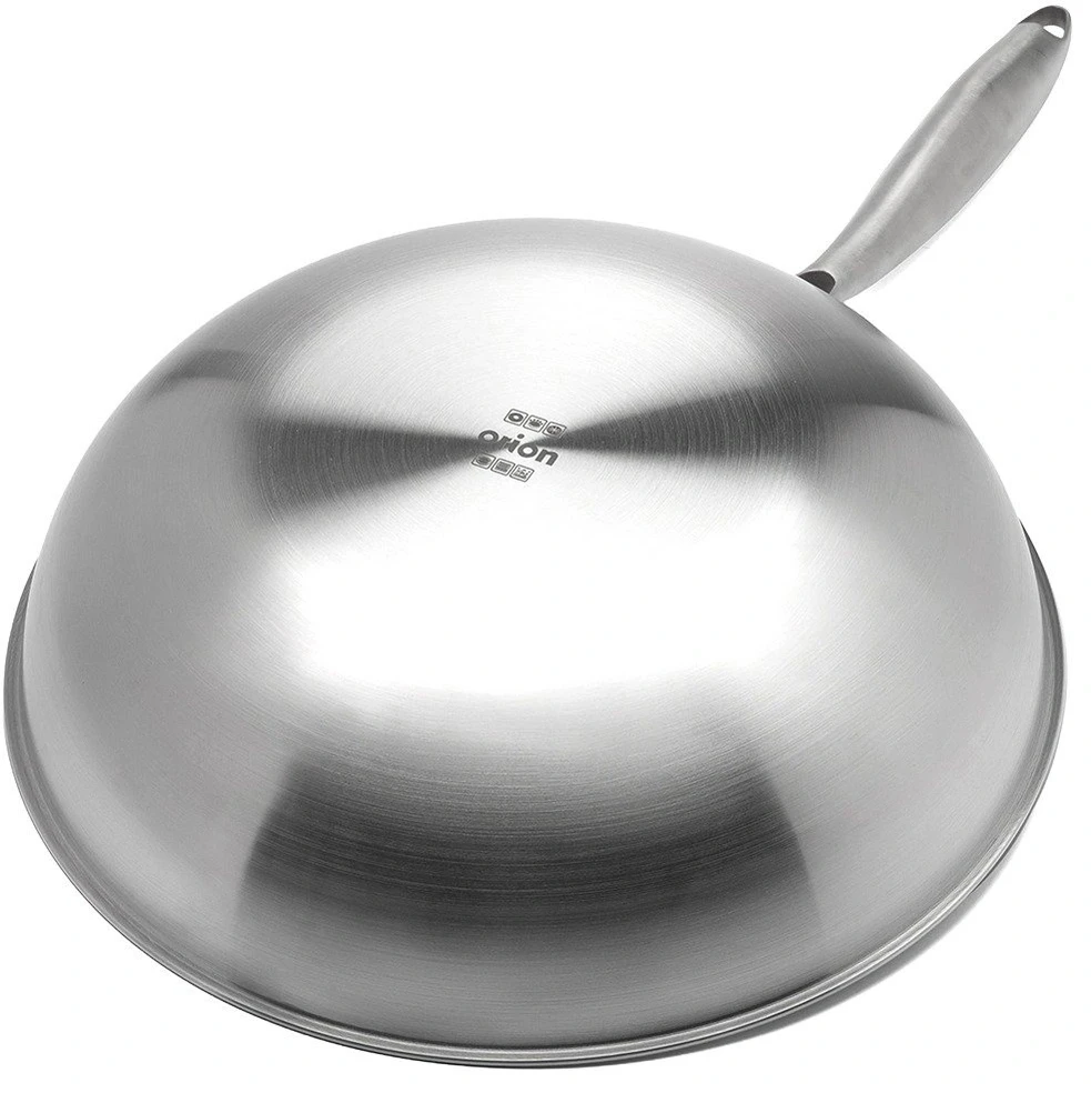 Wok keptuvė iš trijų sluoksnių nerūdijančiojo plieno, sidabrinė, 30 cm