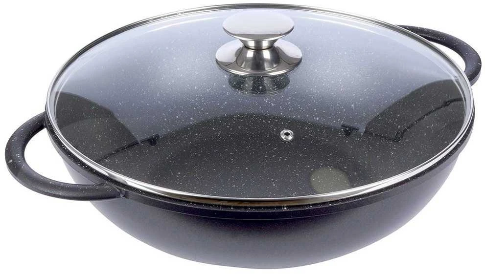 Orion Wok keptuvė GRANDE 32 cm granitinė su stikliniu dangteliu