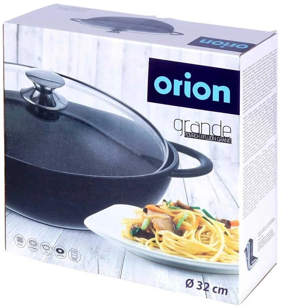 Orion Wok keptuvė GRANDE 32 cm granitinė su stikliniu dangteliu