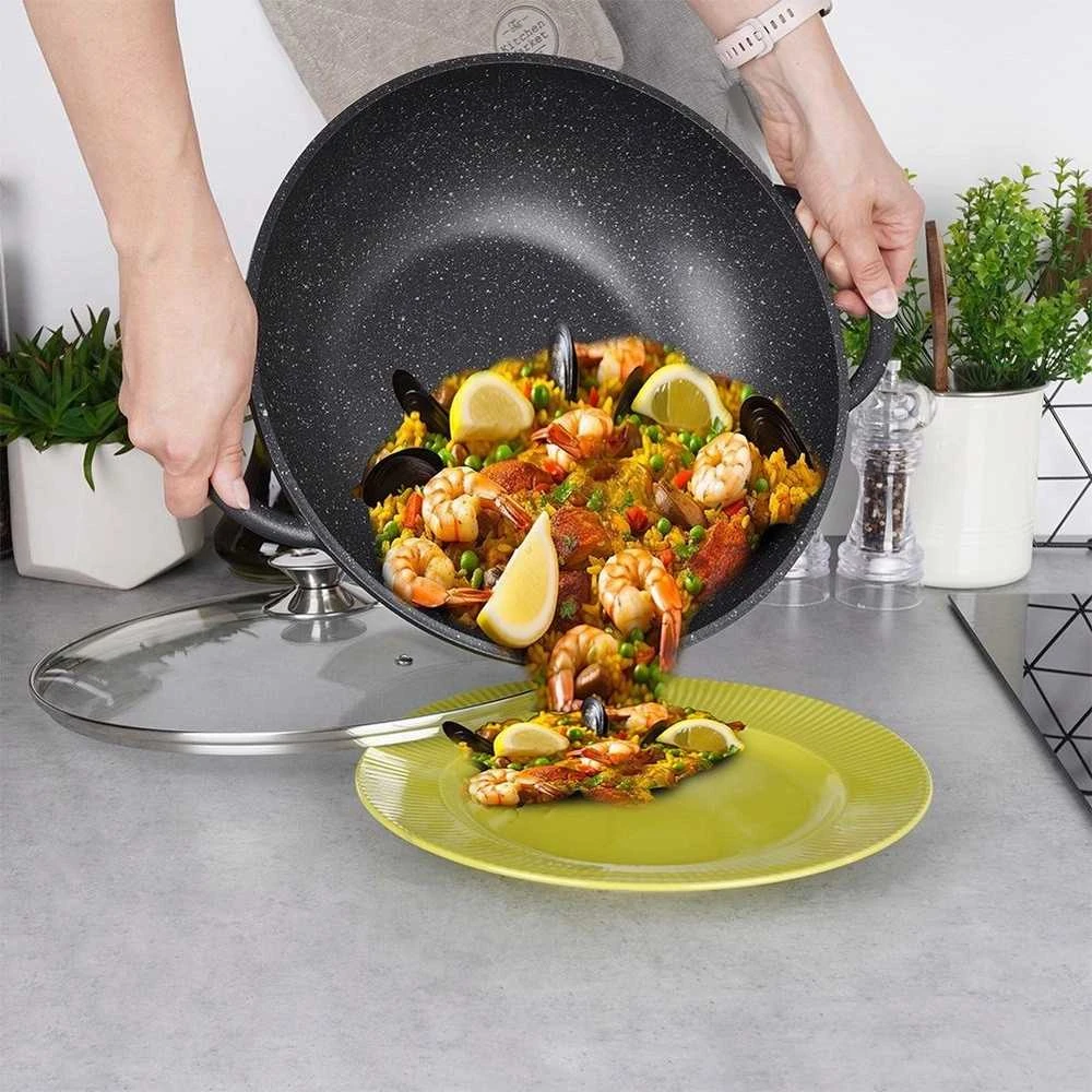 Orion Wok keptuvė GRANDE 32 cm granitinė su stikliniu dangteliu