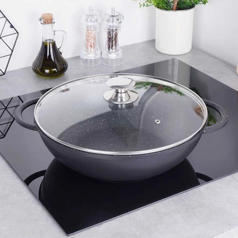 Orion Wok keptuvė GRANDE 32 cm granitinė su stikliniu dangteliu