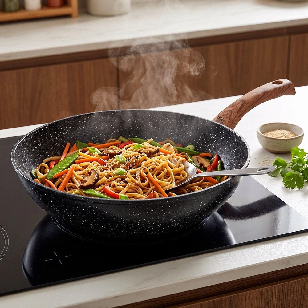 Wok keptuvė su granitine danga, juoda, Ø 32 cm