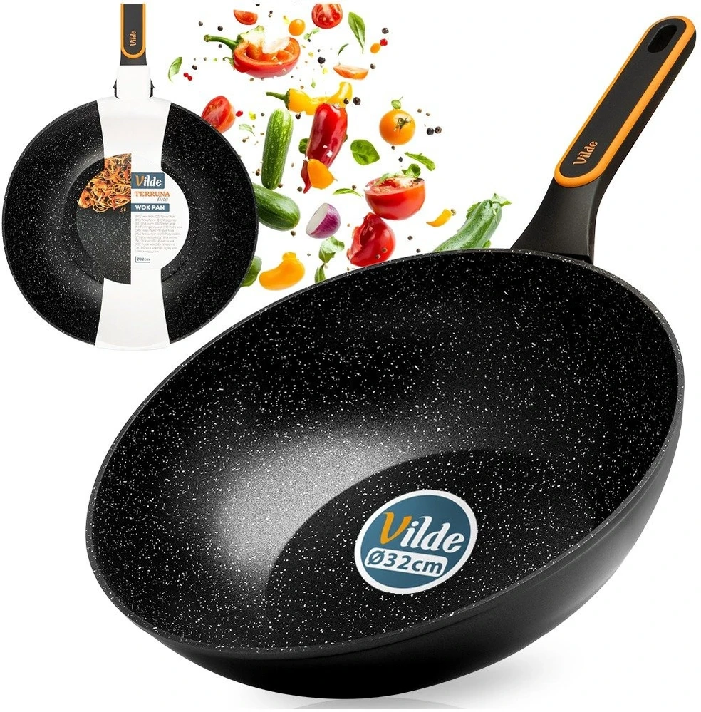 Wok keptuvė su granitine danga, juoda, Ø 32 cm