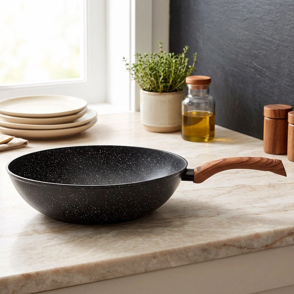 Wok keptuvė su granitine danga, juoda, Ø 32 cm