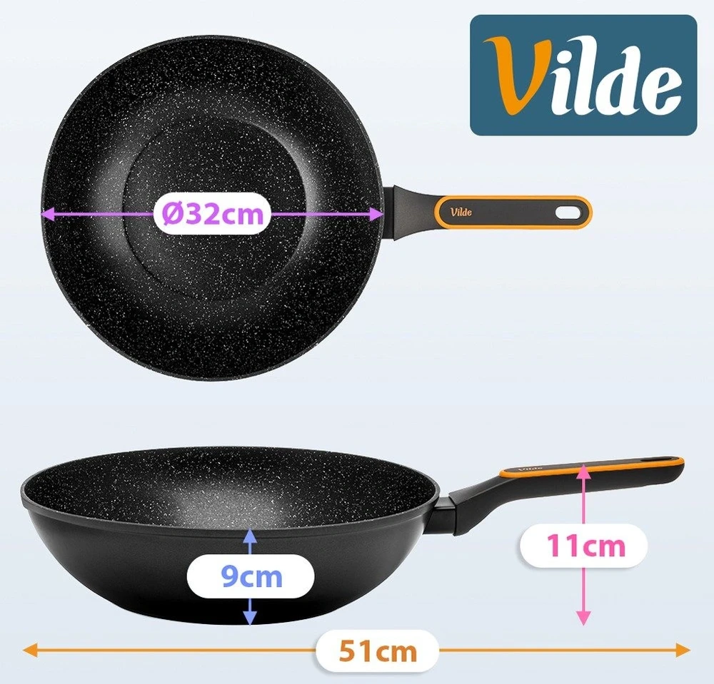 Wok keptuvė su granitine danga, juoda, Ø 32 cm