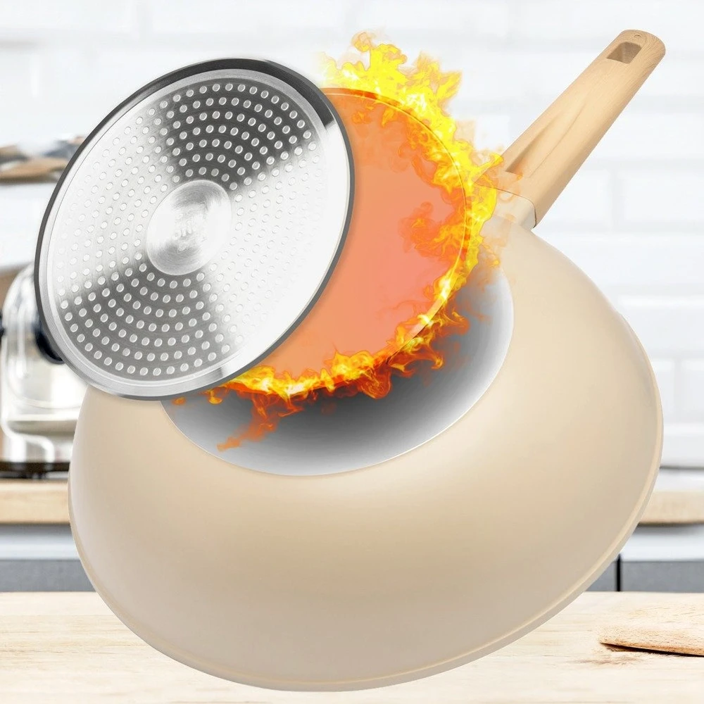 Wok keptuvė su keramine danga, smėlio spalvos, Ø 30 cm