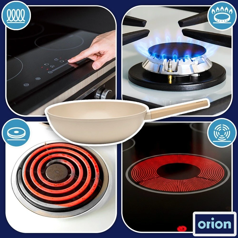 Wok keptuvė su keramine danga, smėlio spalvos, Ø 30 cm