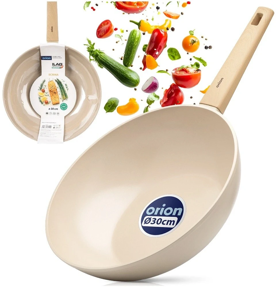 Wok keptuvė su keramine danga, smėlio spalvos, Ø 30 cm