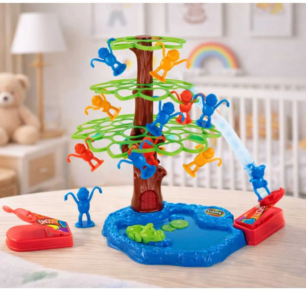 Lean Toys Žaidimas Jumping Monkeys medyje su ežeru ir krokodilu