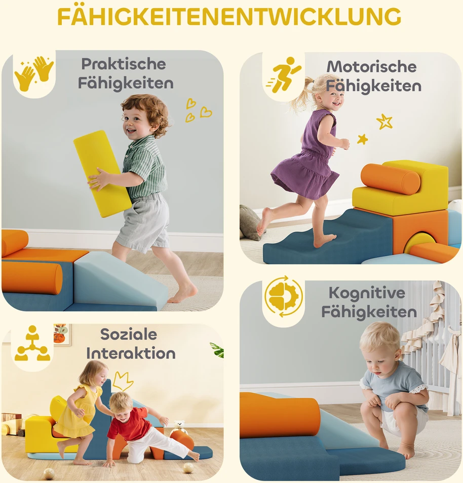 AIYAPLAY 9 dalių minkštų blokelių rinkinys, minkšti blokeliai konstravimui ir žaidimams, vidaus žaidimų rinkinys mažyliams, porolonas, spalvingas