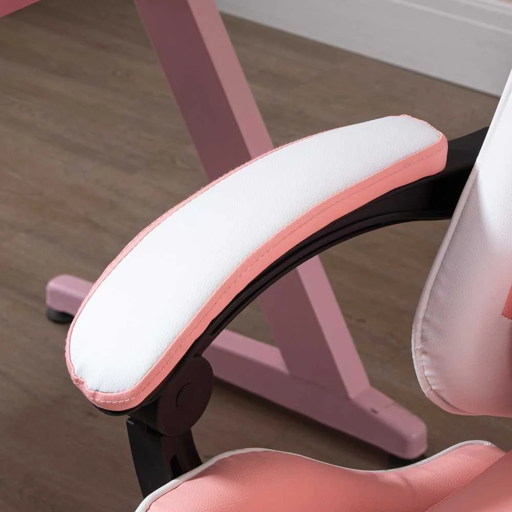 Vinsetto žaidimų kėdė kompiuterio kėdė ergonomiška biuro kėdė su galvos atrama juosmens pagalvėle reguliuojamo aukščio 360° besisukanti rožinė+balta