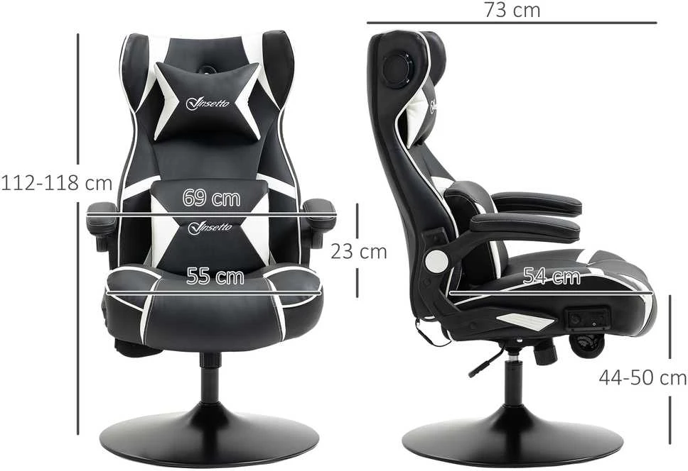 Vinsetto žaidimų kėdė su supimosi funkcija, reguliuojamo aukščio biuro kėdė, ergonomiška kompiuterio kėdė su garsiakalbiu, juosmens ir kaklo atrama, dirbtinė oda
