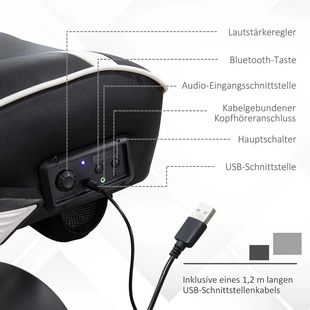 Vinsetto žaidimų kėdė su supimosi funkcija, reguliuojamo aukščio biuro kėdė, ergonomiška kompiuterio kėdė su garsiakalbiu, juosmens ir kaklo atrama, dirbtinė oda