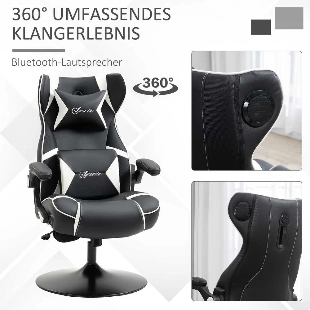 Vinsetto žaidimų kėdė su supimosi funkcija, reguliuojamo aukščio biuro kėdė, ergonomiška kompiuterio kėdė su garsiakalbiu, juosmens ir kaklo atrama, dirbtinė oda