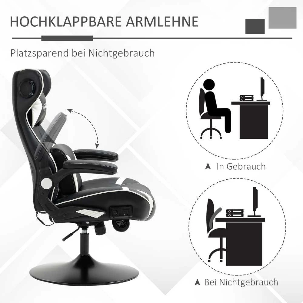 Vinsetto žaidimų kėdė su supimosi funkcija, reguliuojamo aukščio biuro kėdė, ergonomiška kompiuterio kėdė su garsiakalbiu, juosmens ir kaklo atrama, dirbtinė oda