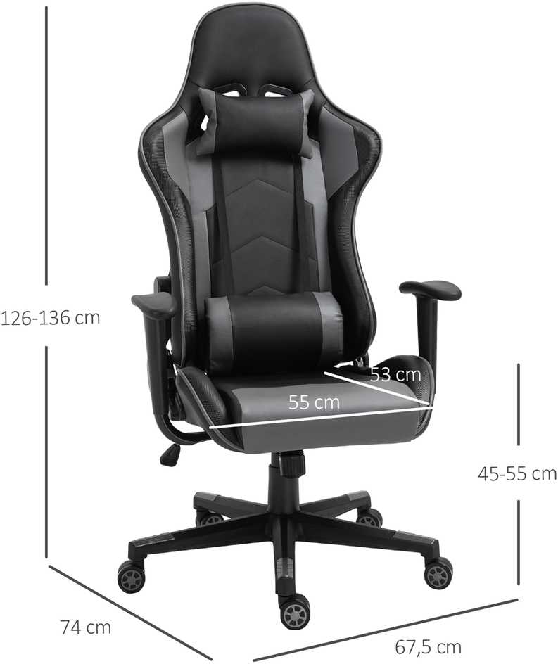 Ergonomiška biuro kėdė Vinsetto, žaidimų kėdė, besisukanti kėdė iš dirbtinės odos ir porolono, juoda, 67,5x74x126-136 cm