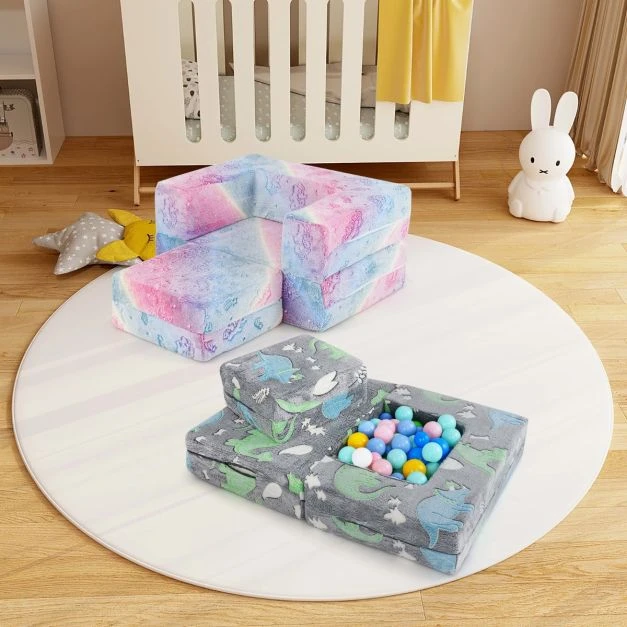 Žaidimų sofa Pilka dinozauras / Vaivorykštinė vienaragis