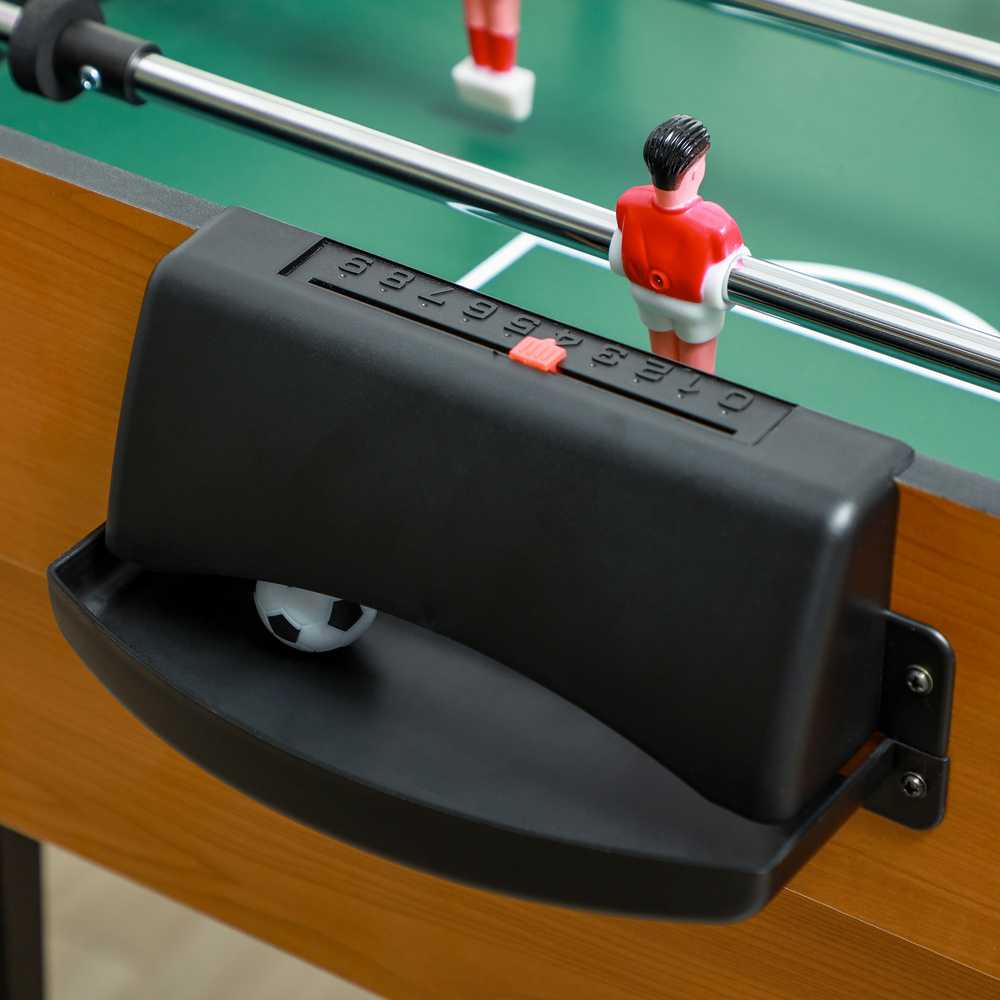 "HOMCOM 4 in 1" daugiafunkcinis žaidimų stalas, vakarėlių žaidimų stalas su stalo tenisu, stalo futbolu, biliardu, stalo ledo rituliu, skirtas linksmybėms su keliais žaidėjais, plienas, natūralus medis + juoda spalva